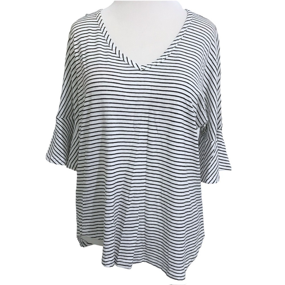 Cabi Small Tee White Black Striped Skipper Top Tee Shirt #5558 V Neck